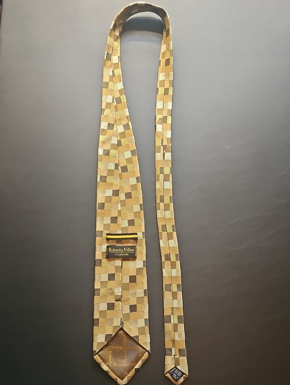 Roberto Villini Gold Checkered Men's Silk Tie